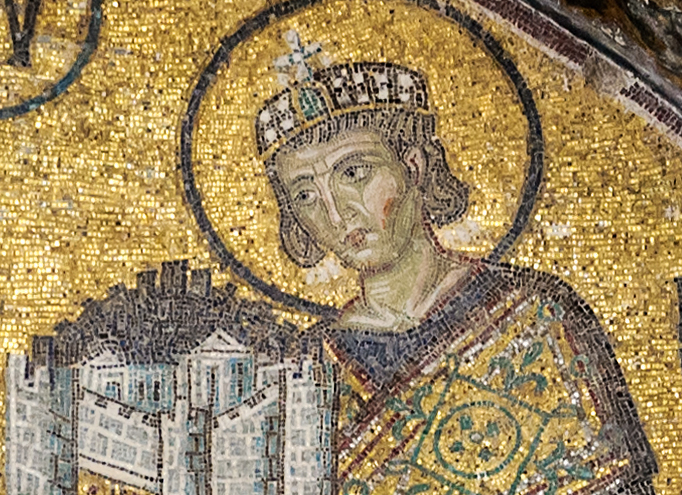 Myrabella/Wikimedia Commons, gemeinfrei Kaiser Konstantin auf einem Mosaik der Hagia Sophia (Istanbul)