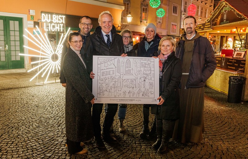 Verena Hölzlsauer (Citymanagement), Helmut Schmidt (Kommunikation Diözese), Günther Riegler (Stadtrat), Katrin Leinfellner (Kommunikation Diözese), Anna Prem (Künstlerin), Gertraud Schaller-Pressler (Kirchen Kultur Graz),  P. Andreas Holl (Franziskan